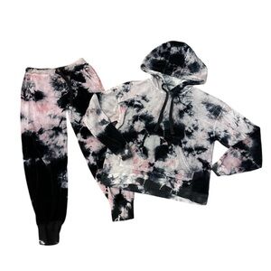 Electric & Rose Womens Velour Tie Dye Track Sweat Lounge Set Black Pink S/XS
